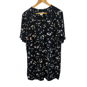IN EVERY STORY Black Floral Print Short Sleeve Button Up Lightweight Mini Dress